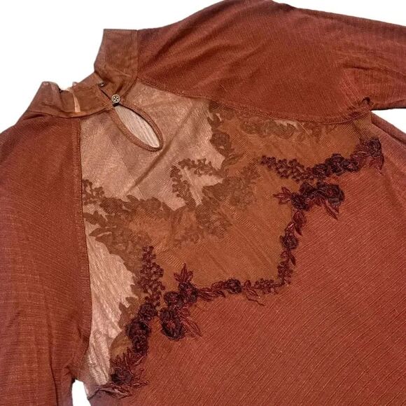 NWT women’s FREE PEOPLE Saheli Tunic in Woodlands Rust Brown Embroidered Top - Picture 7 of 11